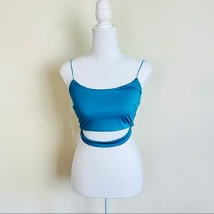 NWT Fashion Nova Jade Strappy Slit Cut Out Front Thin Bungee Strap Tank Crop Top